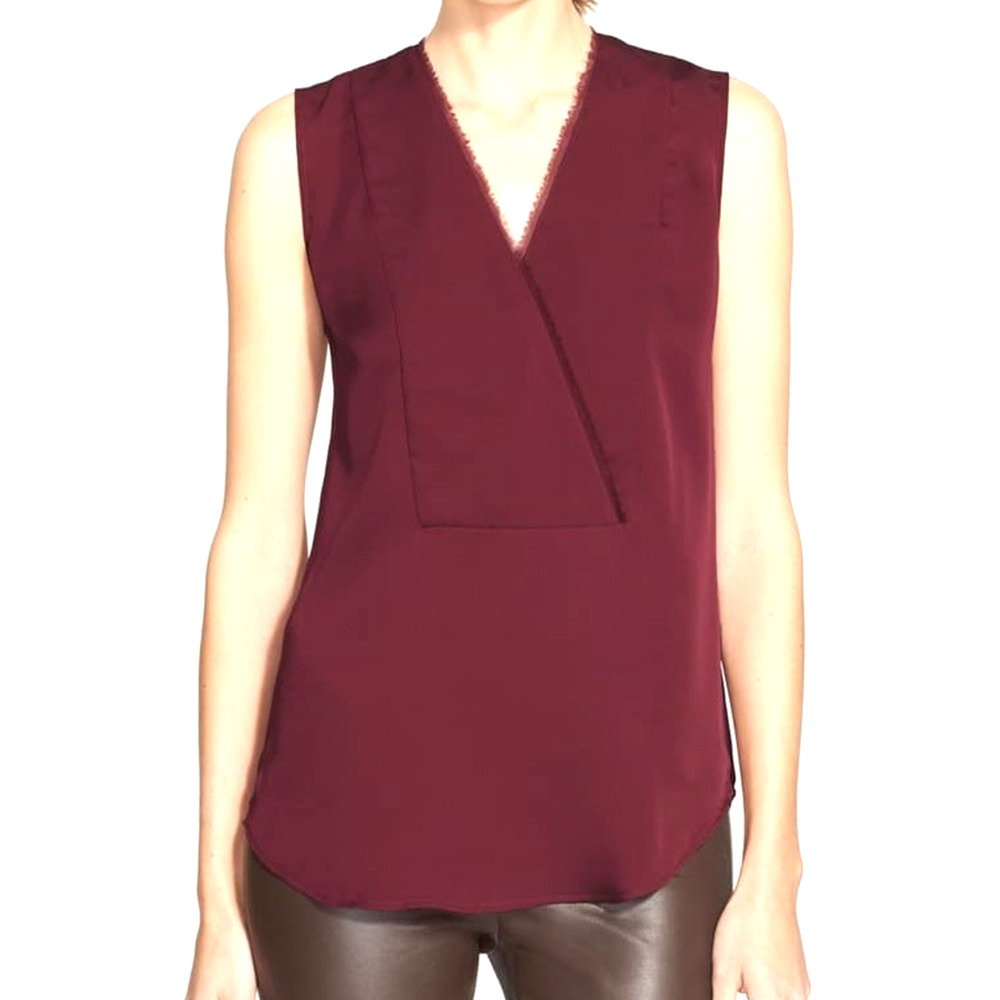 Theory Taneah Modern Georgette Blouse Top Silk Burgundy Wine Red M Sleeveless